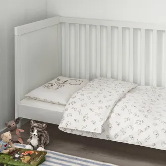 IKEA RÖDHAKE Husa pilota+1 fata perna patut, model iepuras/alb/bej, 110x125/35x55 cm
