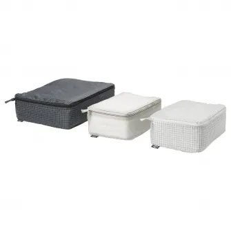 IKEA RENSARE Husa haine, set 3buc., carouri/gri negru