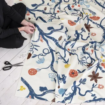 IKEA REVFINGERÖRT Metraj pre-taiat, detalii botanice/alb multicolor, 150x300 cm