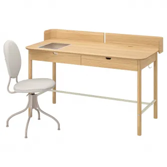 IKEA RIDSPÖ / BJÖRKBERGET Birou si scaun, stejar bej