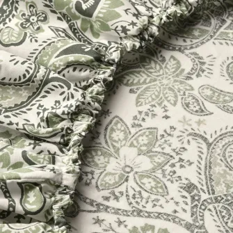 IKEA RODGERSIA Cearsaf cu elastic, verde/alb, 140x200 cm