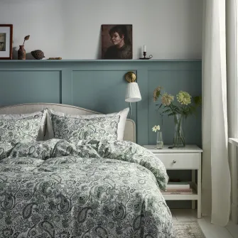 IKEA RODGERSIA Husa pilota+2 fete perna, verde/alb, 200x200/50x60 cm