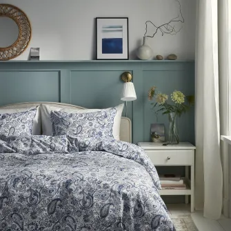 IKEA RODGERSIA Husa pilota+fata perna, albastru/alb, 150x200/50x60 cm