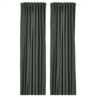 IKEA ROSENMANDEL Draperii opace, 2buc., verde inchis/rjns, 135x300 cm