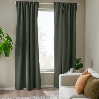IKEA ROSENMANDEL Draperii opace, 2buc., verde inchis/rjns, 135x300 cm