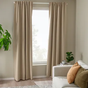 IKEA ROSENMANDEL Draperii semiopace, 2buc, galben-bej/rjns, 135x300 cm