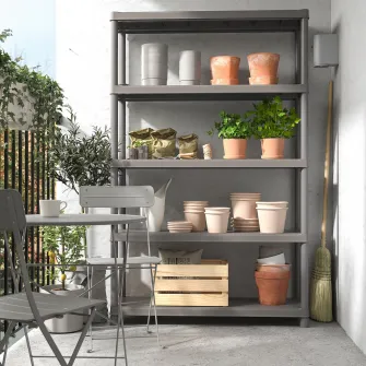 IKEA RUNMARÖ Etajera, gri inchis interior/exterior, 120x40x188 cm