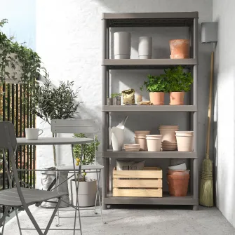 IKEA RUNMARÖ Etajera, gri inchis interior/exterior, 90x40x182 cm