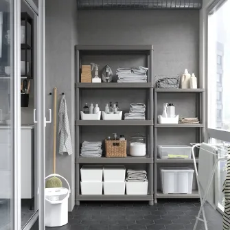 IKEA RUNMARÖ Etajera, gri inchis interior/exterior, 90x40x182 cm