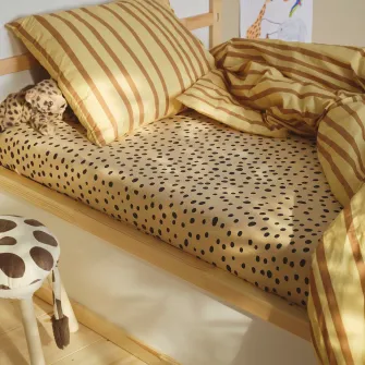 IKEA SANDLÖPARE Cearsaf cu elastic, maro des/model ghepard, 90x200 cm