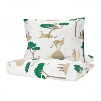 IKEA SANDLÖPARE Husa pilota+fata perna, alb albastru inchis/savana, 150x200/50x60 cm