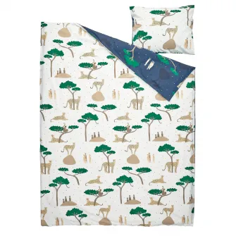 IKEA SANDLÖPARE Husa pilota+fata perna, alb albastru inchis/savana, 150x200/50x60 cm