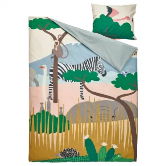IKEA SANDLÖPARE Husa pilota+fata perna, multicolor/savana, 150x200/50x60 cm
