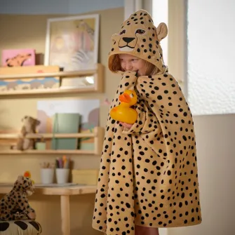 IKEA SANDLÖPARE Prosop cu gluga, maro des/model ghepard, 70x140 cm