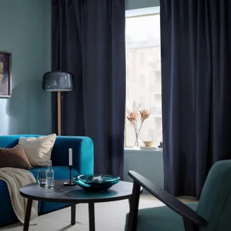 IKEA SANELA Draperii, 2buc, albastru inchis/rjns, 140x300 cm