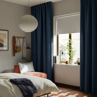 IKEA SANELA Draperii, 2buc, albastru inchis/rjns, 140x300 cm
