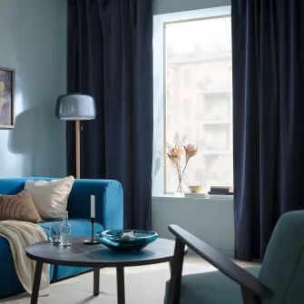 IKEA SANELA Draperii, 2buc, albastru inchis/rjns, 140x300 cm
