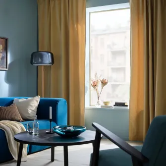 IKEA SANELA Draperii, 2buc, bej-galben/rjns, 140x300 cm