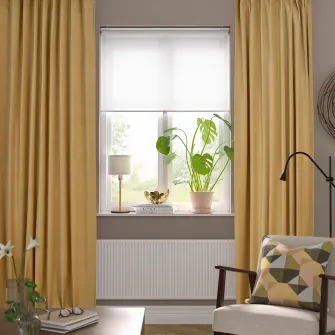 IKEA SANELA Draperii, 2buc, bej-galben/rjns, 140x300 cm