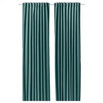 IKEA SANELA Draperii, 2buc, gri-turcoaz inchis/rjns, 140x300 cm