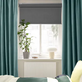 IKEA SANELA Draperii, 2buc, gri-turcoaz inchis/rjns, 140x300 cm
