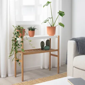 IKEA SATSUMAS Suport plante, bambus/alb, 70 cm