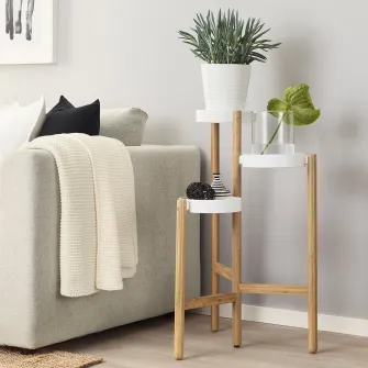 IKEA SATSUMAS Suport plante, bambus/alb, 78 cm