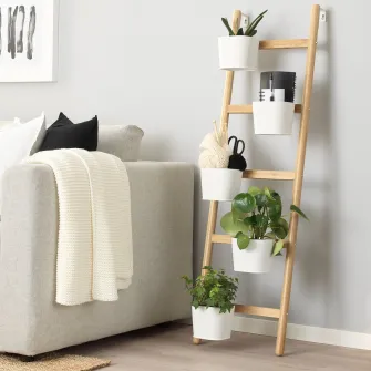 IKEA SATSUMAS Suport plante cu 5 ghivece, bambus/alb, 125 cm