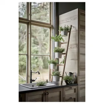IKEA SATSUMAS Suport plante cu 5 ghivece, bambus/alb, 125 cm