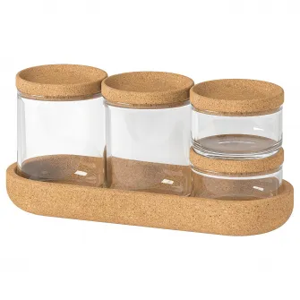IKEA SAXBORGA Borcan cu capac si tava, set 5 buc., sticla pluta