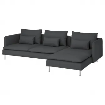 IKEA SÖDERHAMN Canapea 4 locuri cu sezlong, Fridtuna gri inchis