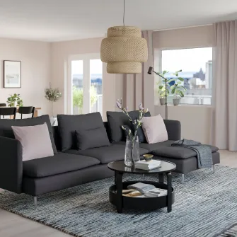 IKEA SÖDERHAMN Canapea 4 locuri cu sezlong, Fridtuna gri inchis