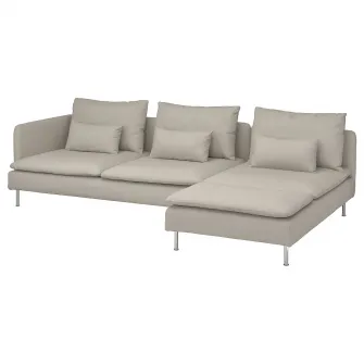IKEA SÖDERHAMN Canapea 4 locuri cu sezlong, capat deschis Fridtuna/bej deschis