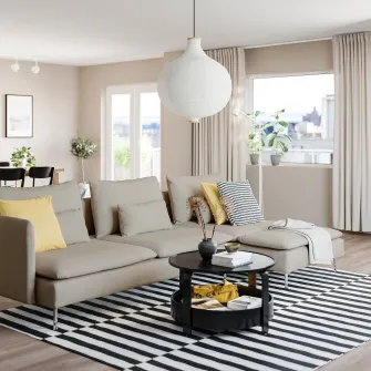 IKEA SÖDERHAMN Canapea 4 locuri cu sezlong, capat deschis Fridtuna/bej deschis