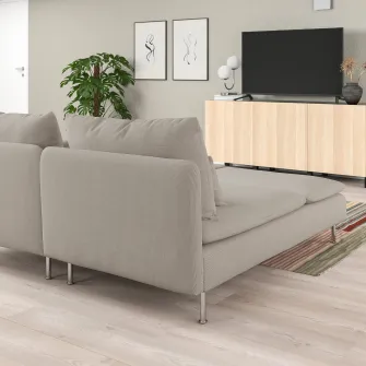 IKEA SÖDERHAMN Canapea 4 locuri cu sezlong, capat deschis Fridtuna/bej deschis