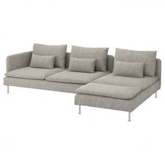 IKEA SÖDERHAMN Canapea 4 locuri, cu sezlong capat deschis/Viarp bej/maro