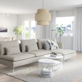 IKEA SÖDERHAMN Canapea 4 locuri, cu sezlong capat deschis/Viarp bej/maro