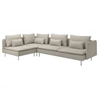 IKEA SÖDERHAMN Canapea colt, 4 locuri, capat deschis/Fridtuna bej deschis