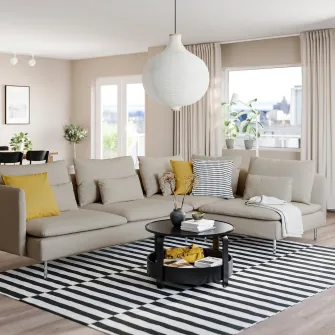 IKEA SÖDERHAMN Canapea colt, 4 locuri, capat deschis/Fridtuna bej deschis