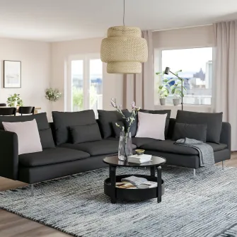 IKEA SÖDERHAMN Canapea colt, 4 locuri, capat deschis/Fridtuna gri inchis