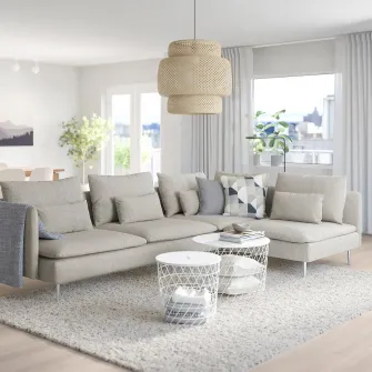 IKEA SÖDERHAMN Canapea colt, 4 locuri, capat deschis/Viarp bej/maro