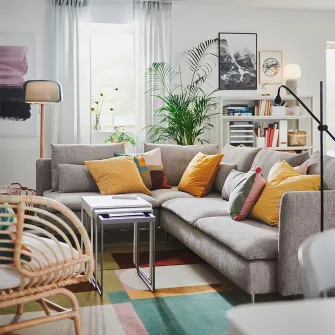 IKEA SÖDERHAMN Canapea colt, 4 locuri, capat deschis/Viarp bej/maro