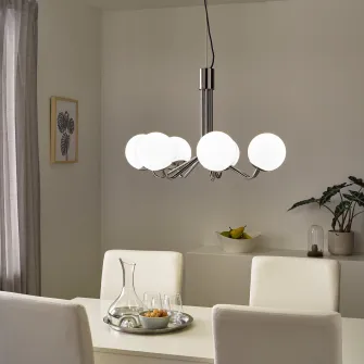 IKEA SIMRISHAMN Candelabru 7 brate, cromat/opalin sticla, 70 cm