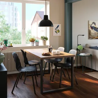 IKEA SKÅLSTA Masa, aspect nuc/forma de U negru-gri, 140x80 cm