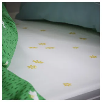 IKEA SKOGSDUVA Cearsaf cu elastic, alb galben/floral, 90x200 cm