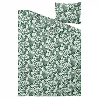IKEA SKOGSDUVA Husa pilota+fata perna, alb verde/model padure, 150x200/50x60 cm