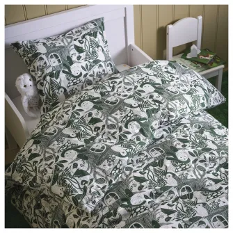 IKEA SKOGSDUVA Husa pilota+fata perna, alb verde/model padure, 150x200/50x60 cm