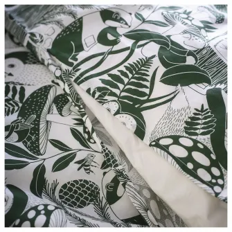 IKEA SKOGSDUVA Husa pilota+fata perna, alb verde/model padure, 150x200/50x60 cm