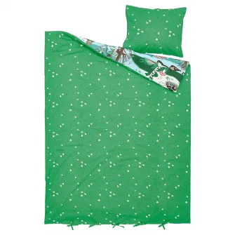 IKEA SKOGSDUVA Husa pilota+fata perna, albastru verde/model padure, 150x200/50x60 cm