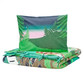 IKEA SKOGSDUVA Husa pilota+fata perna, multicolor/model padure, 150x200/50x60 cm